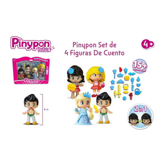 Pinypon Set 4 Personaggi Tales – Bamboline con Gonna Girevole e 15 Accessori a Tema, 4+ Anni Famosa
