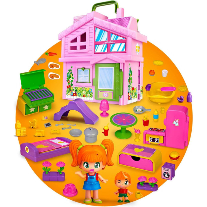 Pinypon Valigetta Casa Rosa – Casa Pieghevole con 4 Stanze Arredate, Accessori e 2 Personaggi, 4+ Anni Famosa