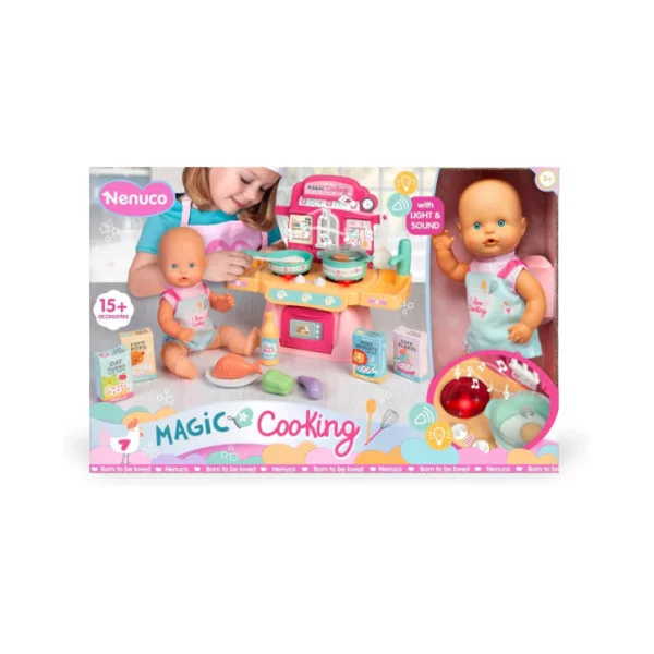 Nenuco Magic Cooking – Bambola 30cm con Cucina Interattiva, Luci, Suoni e 15+ Accessori, 3+ Anni Famosa