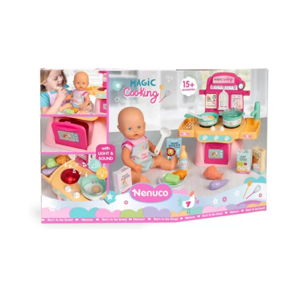 Nenuco Magic Cooking – Bambola 30cm con Cucina Interattiva, Luci, Suoni e 15+ Accessori, 3+ Anni Famosa