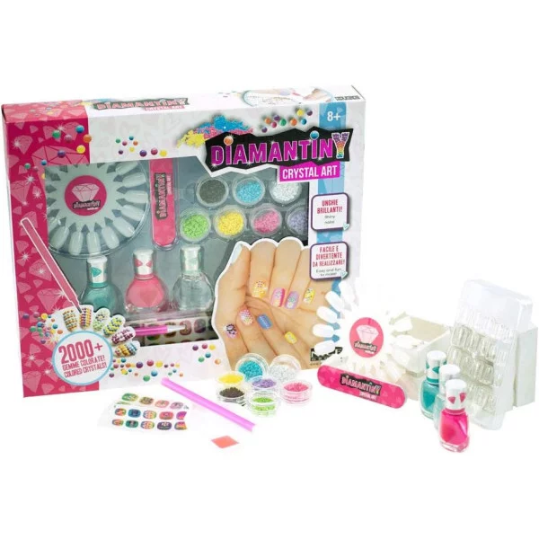 Diamantiny Nail Design – Kit Creativo Decorazione Unghie 3D con Smalti, Adesivi e Cristalli Colorati, 8+ Anni
