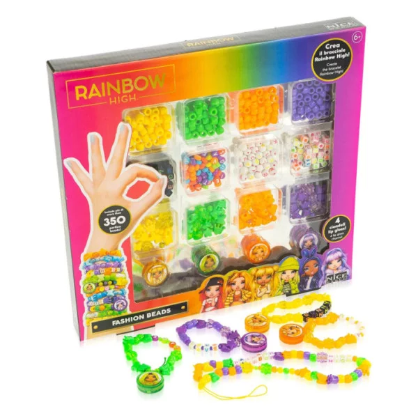 Rainbow High Fashion Beads – Kit Perline Colorate con 350 Accessori e 4 Ciondoli Lip Gloss, 4+ Anni Nice Group