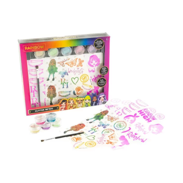 Rainbow High Glitter Tattoo – Kit Tatuaggi Temporanei con Glitter Multicolor e Adesivi, 6+ Anni Nice Group