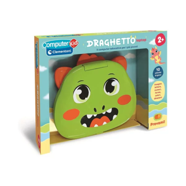 Computer Kid Draghetto – Laptop Educativo Bambini 2+ Anni con 10 Attività, Schermo LCD e Melodie 16488 Clementoni