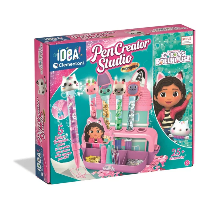 Laboratorio delle penne Gabby’s Dollhouse con 5 Penne e 25 Accessori, 6+ Anni Clementoni 18203