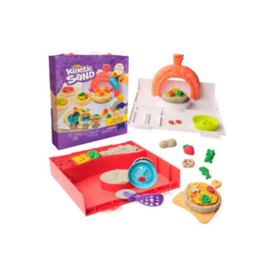 Kinetic Sand – Set Squish Pizza con 452g di Sabbia Colorata e 5 Attrezzi da Cucina, Gioco Creativo Età 5+