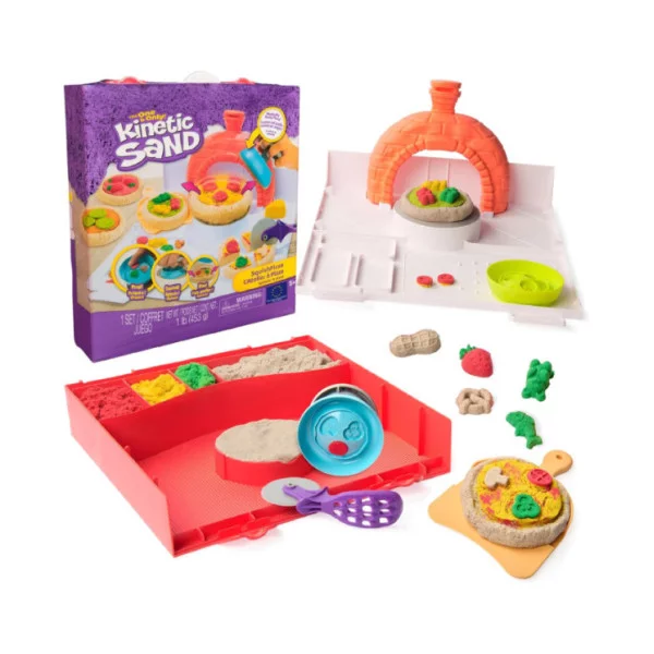 Kinetic Sand – Set Squish Pizza con 452g di Sabbia Colorata e 5 Attrezzi da Cucina, Gioco Creativo Età 5+