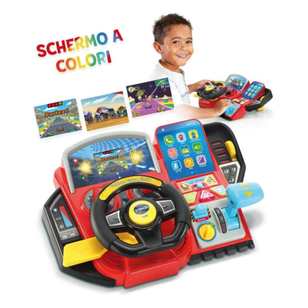 Volante Turbo Pilota – Cruscotto Interattivo con 20 Giochi Educativi e 9 Circuiti, Schermo LCD 3-8 Anni