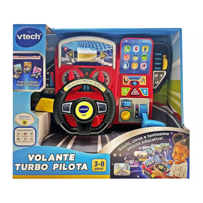 Volante Turbo Pilota – Cruscotto Interattivo con 20 Giochi Educativi e 9 Circuiti, Schermo LCD 3-8 Anni