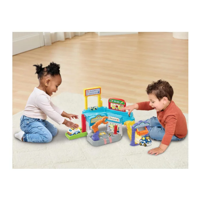 Vroom Vroom Go – Pista Officina con Garage Interattivo, Braccio Robotico e 1 Veicolo Incluso 1-5 Anni