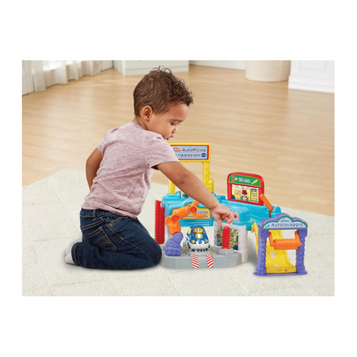 Vroom Vroom Go – Pista Officina con Garage Interattivo, Braccio Robotico e 1 Veicolo Incluso 1-5 Anni