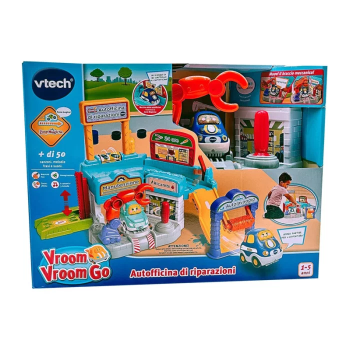 Vroom Vroom Go – Pista Officina con Garage Interattivo, Braccio Robotico e 1 Veicolo Incluso 1-5 Anni