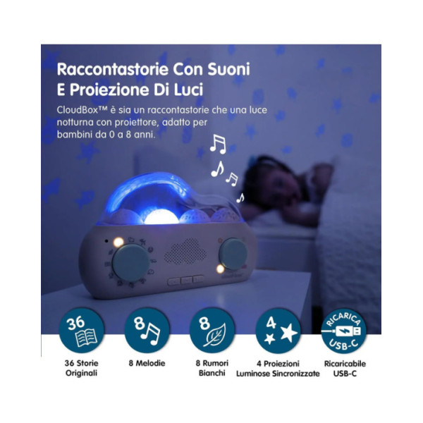Luce Notturna Cloud Box con Storie, Suoni e Proiezioni per Bambini 0-8 Anni