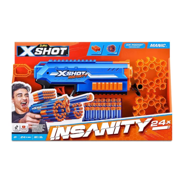 X-Shot Insanity Folle-Maniaco 24 Frecce – Blaster Potente fino a 27 m di Gittata