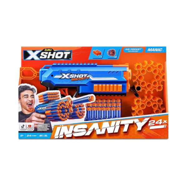 X-Shot Insanity Folle-Maniaco 24 Frecce – Blaster Potente fino a 27 m di Gittata