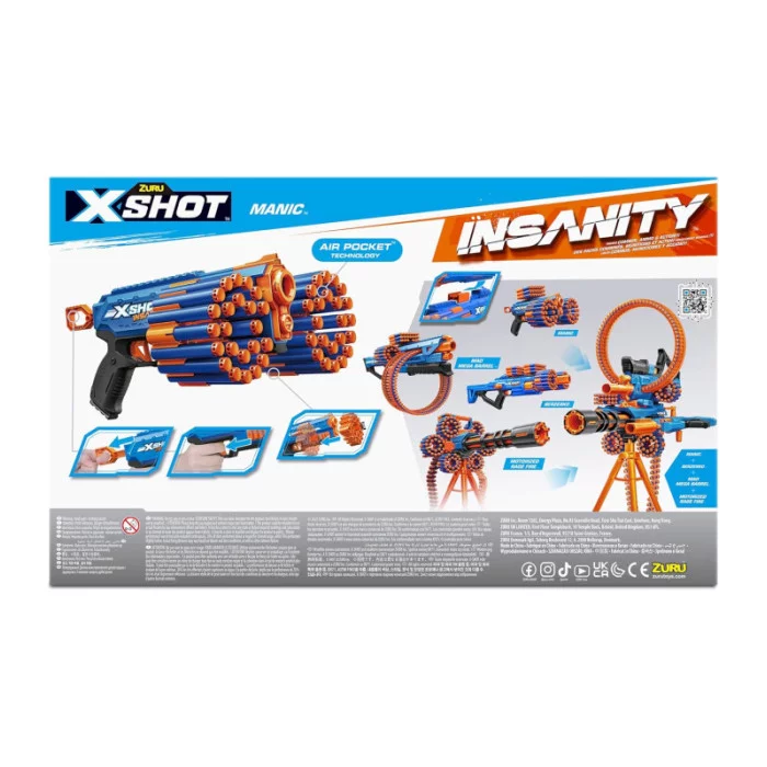 X-Shot Insanity Folle-Maniaco 24 Frecce – Blaster Potente fino a 27 m di Gittata