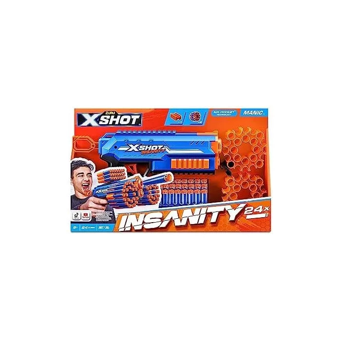 X-Shot Insanity Folle-Maniaco 24 Frecce – Blaster Potente fino a 27 m di Gittata