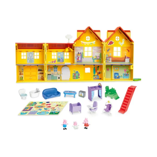 Peppa Pig La Grande Casa di Peppa 🏠 Playset con 3 Bambole, 11 Accessori e Adesivi