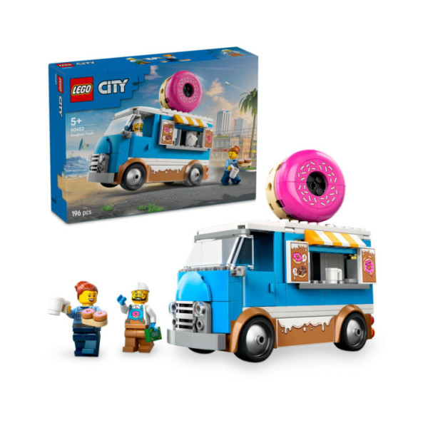 LEGO City 60452 Furgone delle Ciambelle Giocattolo con 2 Minifigure, Giochi Bambini 5+, Veicolo con Stand Gastronomico Mobile