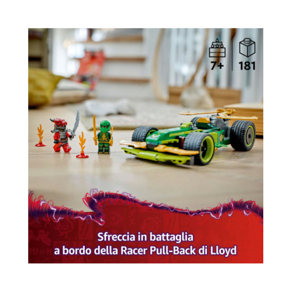 LEGO NINJAGO 71828 Racer Pull-Back di Lloyd - Modello di Auto da Corsa Giocattolo con 2 Minifigure e Armi, Giochi Bambini 7+