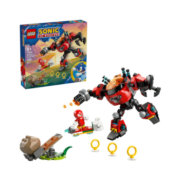 LEGO Sonic 77005 Knuckles vs. il Mech Egg Crusher del Dr. Eggman con 2 Minifigure, Anelli e Smeraldi del Caos per Bambini 8+