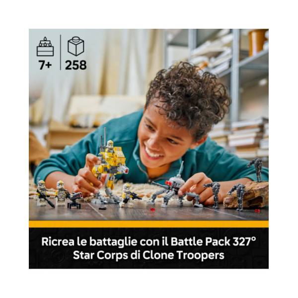 LEGO Star Wars 75431 Battle Pack 327° Star Corps di Clone Troopers, Giocattolo con 7 Personaggi e AT-RT, Idea Regalo 7+ Anni
