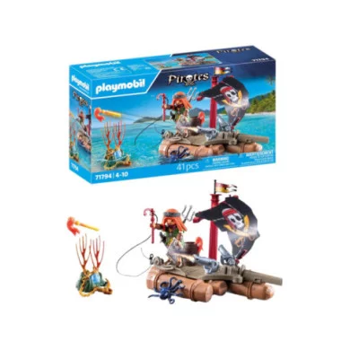 Playmobil Pirati 71794 – Zattera dei Pirati con Cannone e Polpo, 41 Pezzi, 4-10 Anni