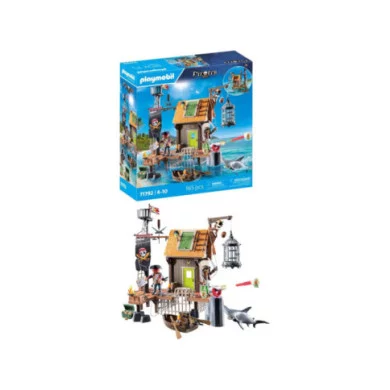 Playmobil Pirati 71792 – Approdo dei Pirati con Prigione, Capanno e Squalo, 165 Pezzi, 4-10 Anni