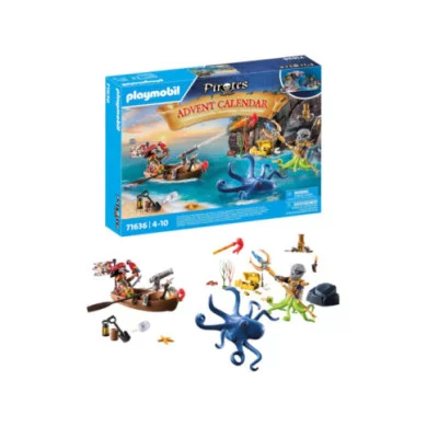 Playmobil Calendario dell’Avvento Pirati 71636 – Set con Polpo Gigante, Tesoro e Personaggi, 98 Pezzi, 4-10 Anni
