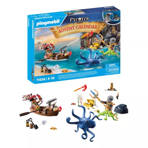 Playmobil Calendario dell’Avvento Pirati 71636 – Set con Polpo Gigante, Tesoro e Personaggi, 98 Pezzi, 4-10 Anni