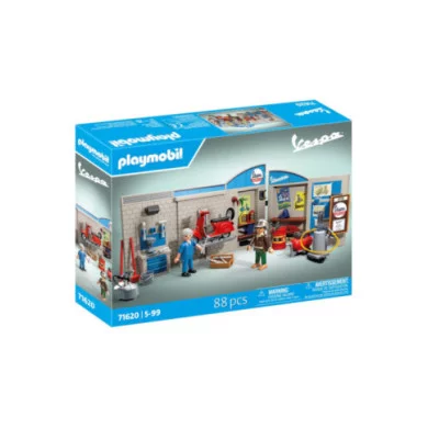 Playmobil Garage Vespa Anni ’60 71620 – Officina con Piattaforma di Sollevamento, Meccanici e Accessori, 88 Pezzi, 5-99 Anni