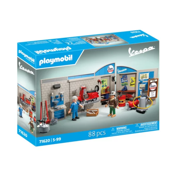 Playmobil Garage Vespa Anni ’60 71620 – Officina con Piattaforma di Sollevamento, Meccanici e Accessori, 88 Pezzi, 5-99 Anni