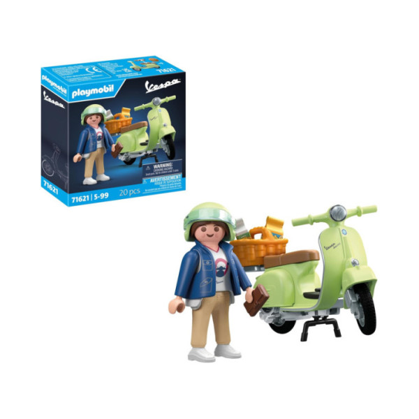 Playmobil Vespa 150 Sprint Veloce 1969 71621 – Scooter Verde Chiaro con Personaggio, Casco e Accessori, 20 Pezzi, 5-99 Anni