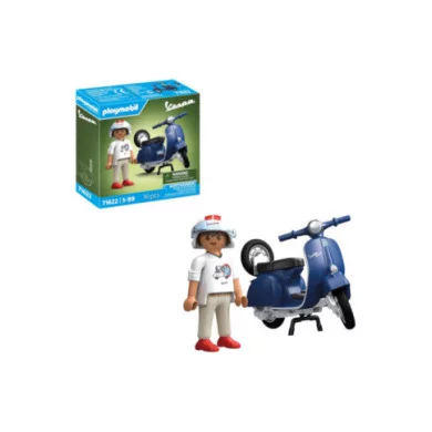 Playmobil Vespa 150 Sprint Veloce 1969 71622 – Scooter Blu con Personaggio, Casco e Ruota di Scorta, 16 Pezzi, 5-99 Anni