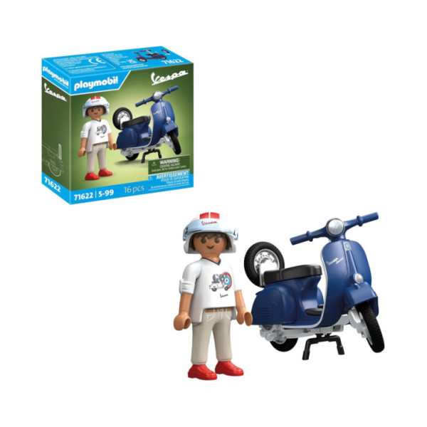 Playmobil Vespa 150 Sprint Veloce 1969 71622 – Scooter Blu con Personaggio, Casco e Ruota di Scorta, 16 Pezzi, 5-99 Anni