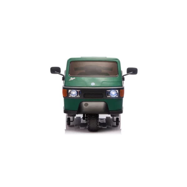 Macchina Elettrica per Bambini Piaggio Apecar 12V Verde – Veicolo a 2 Motori con Telecomando, Luci LED e Musica MP3