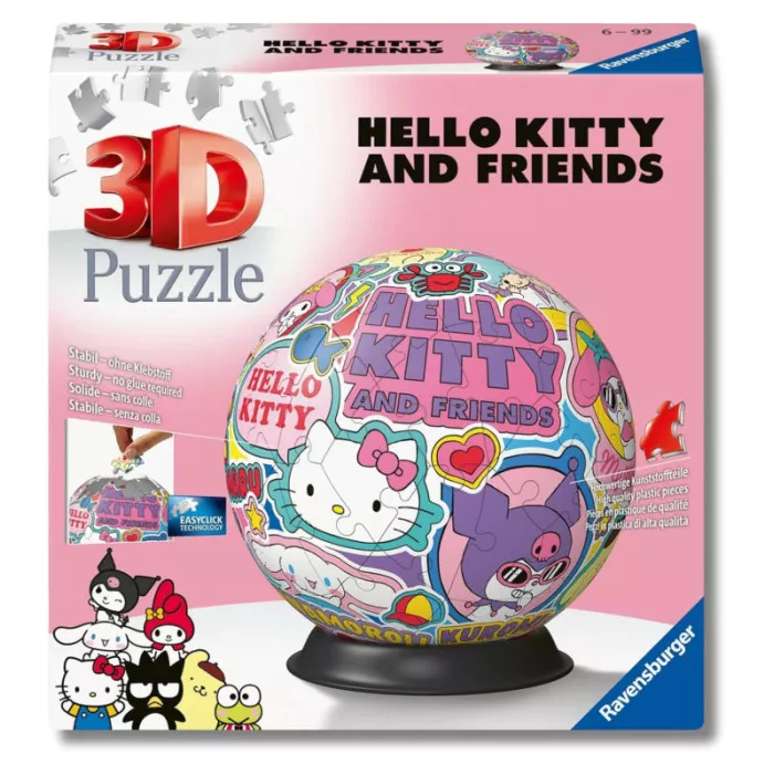 Puzzle 3D Ball Hello Kitty – Puzzle Sferico da 73 Pezzi per Bambini 6+ Anni,  Ravensburger