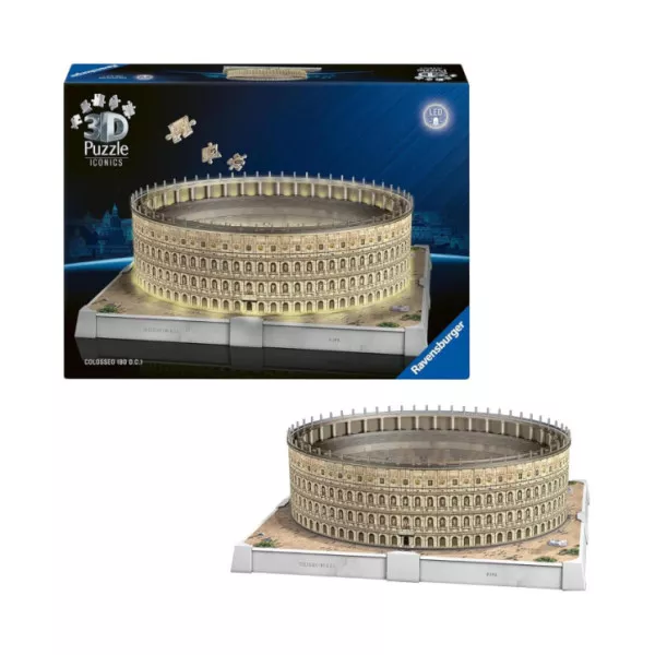 Puzzle 3D Iconics Colosseo LED – 216 Pezzi per Bambini 8+ Anni e Adulti, Puzzle Luminoso Decorativo Ravensburger