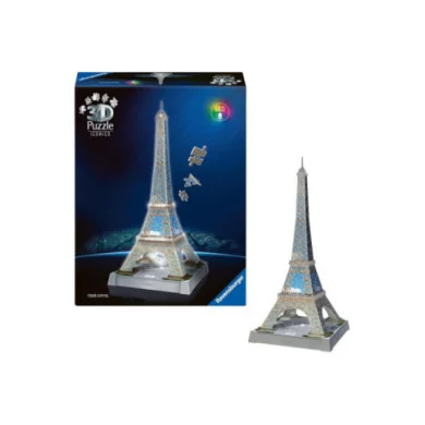 Puzzle 3D Iconics Torre Eiffel LED –  216 Pezzi per Bambini 8+ Anni e Adulti, Puzzle Luminoso Decorativo Ravensburger
