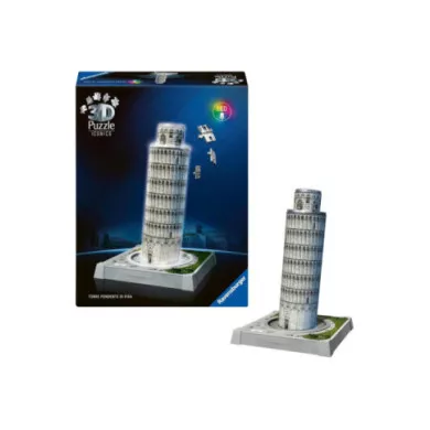 Puzzle 3D Iconics Torre di Pisa LED –  216 Pezzi per Bambini 8+ Anni e Adulti, Puzzle Luminoso Decorativo Ravensburger
