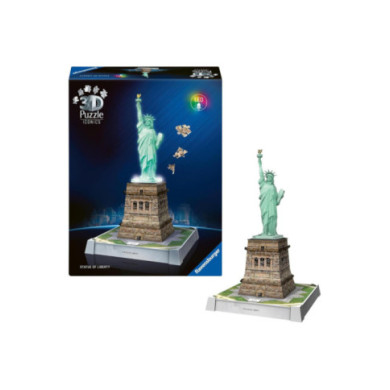 Puzzle 3D Iconics Statua della Libertà LED – 108 Pezzi per Bambini 8+ Anni e Adulti, Puzzle Luminoso Decorativo Ravensburger