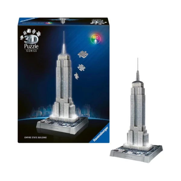 Puzzle 3D Iconics Empire State LED – 216 Pezzi per Bambini 8+ Anni e Adulti, Puzzle Luminoso Decorativo Ravensburger