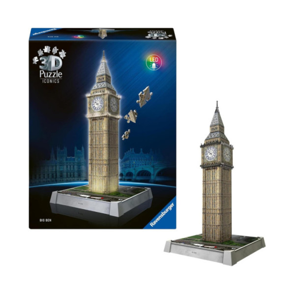 Puzzle 3D Iconics Big Ben LED – 216 Pezzi per Bambini 8+ Anni e Adulti, Puzzle Luminoso Decorativo Ravensburger