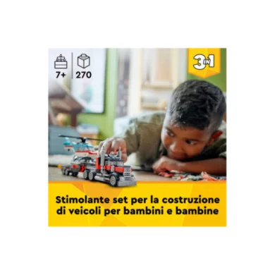 LEGO Creator 31146 3in1 Autocarro con Elicottero, Giochi per Bambini 7+ Anni Ricostruibile in Aereo e Cisterna o Auto e SUV