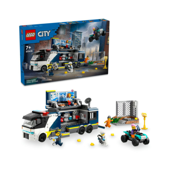 LEGO City 60418 Camion Laboratorio Mobile della Polizia, Giocattolo per Bambini di 7+ Anni con Quad Bike e 5 Minifigure