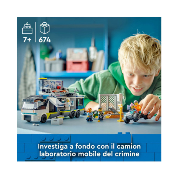 LEGO City 60418 Camion Laboratorio Mobile della Polizia, Giocattolo per Bambini di 7+ Anni con Quad Bike e 5 Minifigure