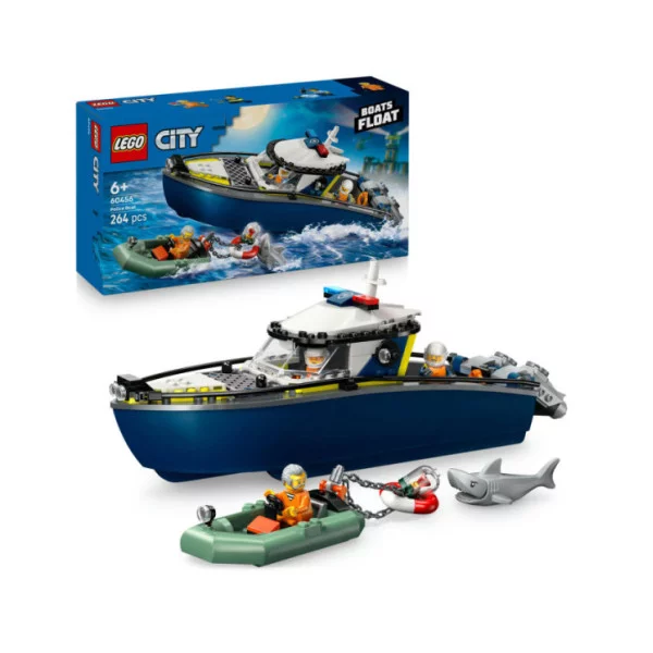 LEGO City 60456 Inseguimento del Motoscafo della Polizia, con 2 Barche Giocattolo, 3 Minifigure, Squalo, Regalo per Bambini 6+