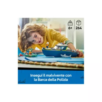 LEGO City 60456 Inseguimento del Motoscafo della Polizia, con 2 Barche Giocattolo, 3 Minifigure, Squalo, Regalo per Bambini 6+