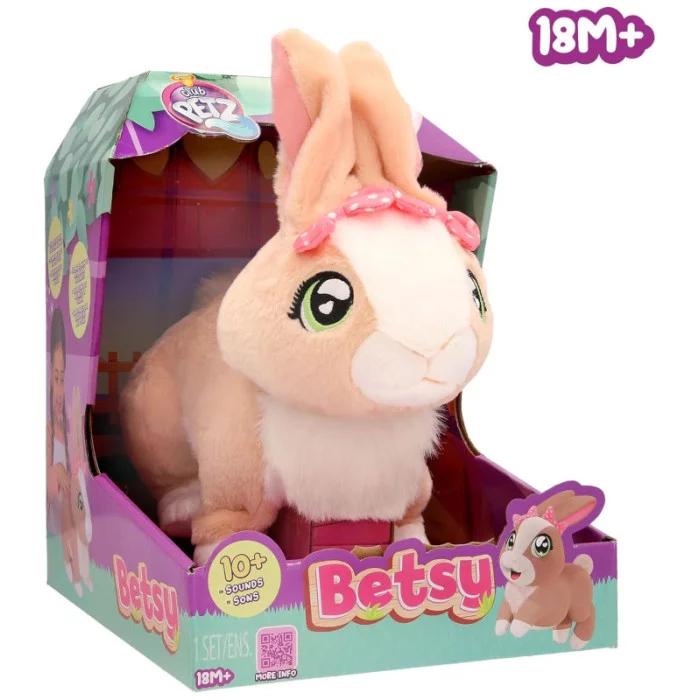 Club Petz Betsy – Coniglietta Interattiva che Salta, Muove le Orecchie e Fa Suoni, Peluche 23 cm per Bambini 3+ Anni IMC Toys