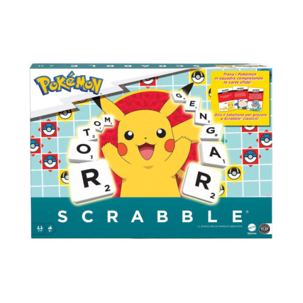 Scrabble Pokémon Mattel Games Gioco da Tavolo con 50 Sfide e Tabellone Double Face, Versione Italiana per Bambini 8+ Anni HXT30